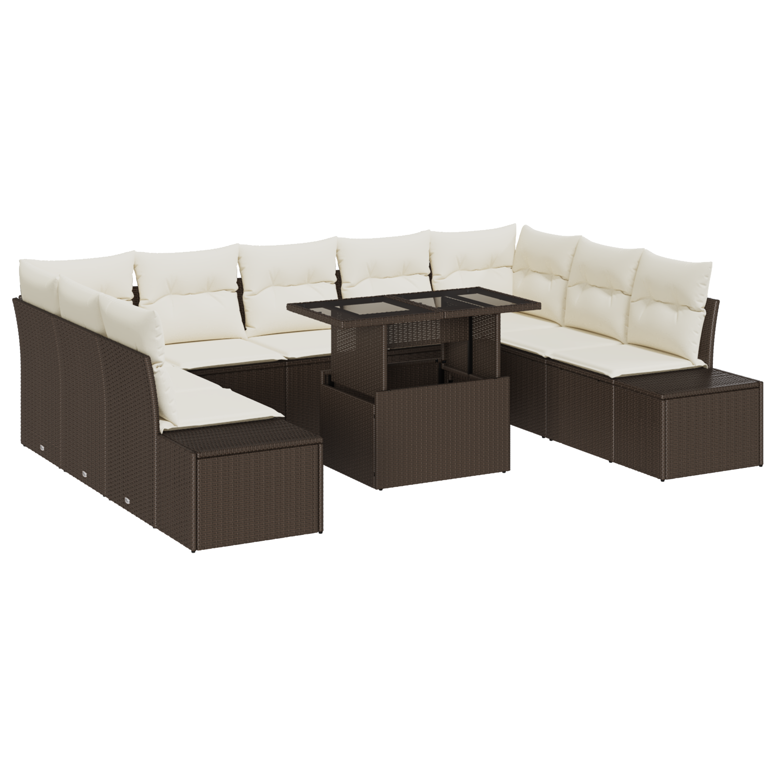 Set da Giardino in 10 Pezzi con Cuscini Marrone in Polyrattan