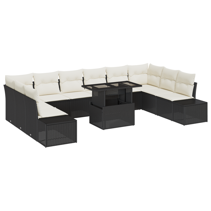 Set di divani da giardino 11 pezzi con cuscini Rattan nero