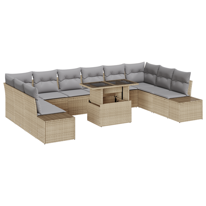 Set di divani da giardino 11 pezzi con cuscini beige in rattan