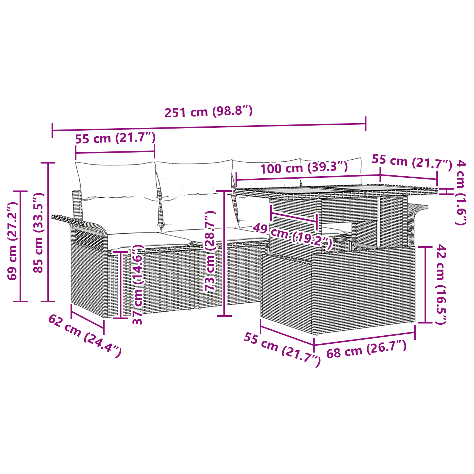 Set di Divani da Giardino con Cuscini Beige Rattan