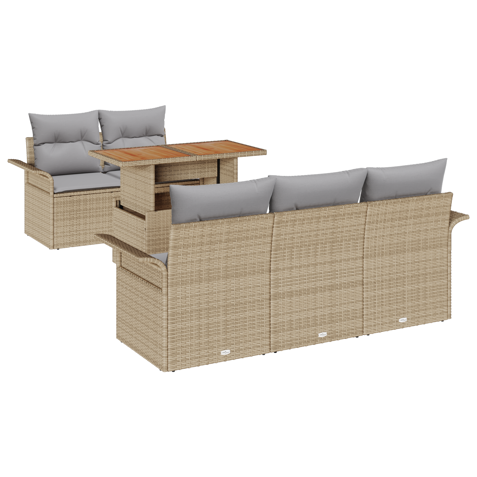 Set Divano da Giardino a 6 Pezzi con Cuscini Beige Polyrattan Acacia
