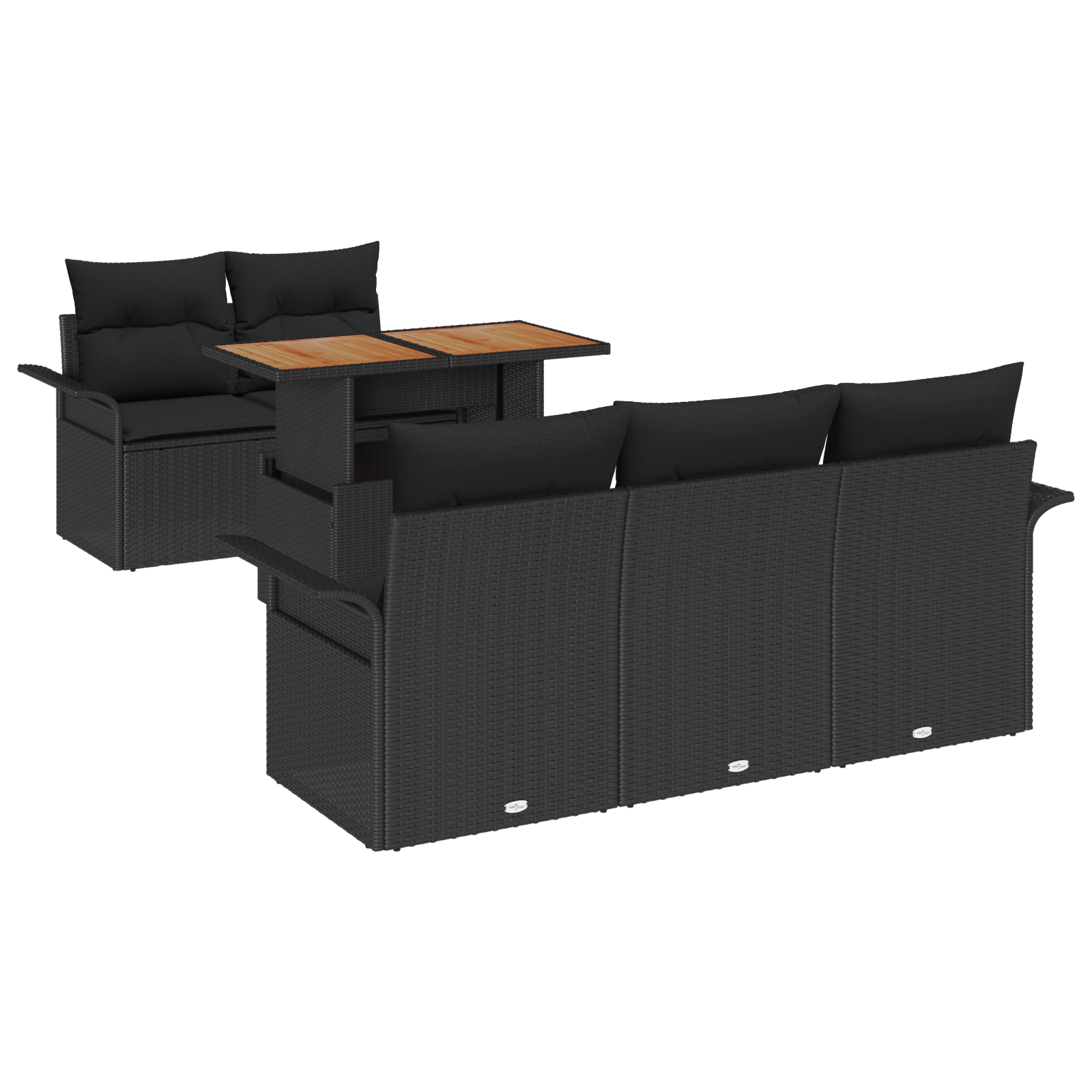 Set Divano da Giardino da 6 pezzi con Cuscini in Rattan Nero Poly Acacia