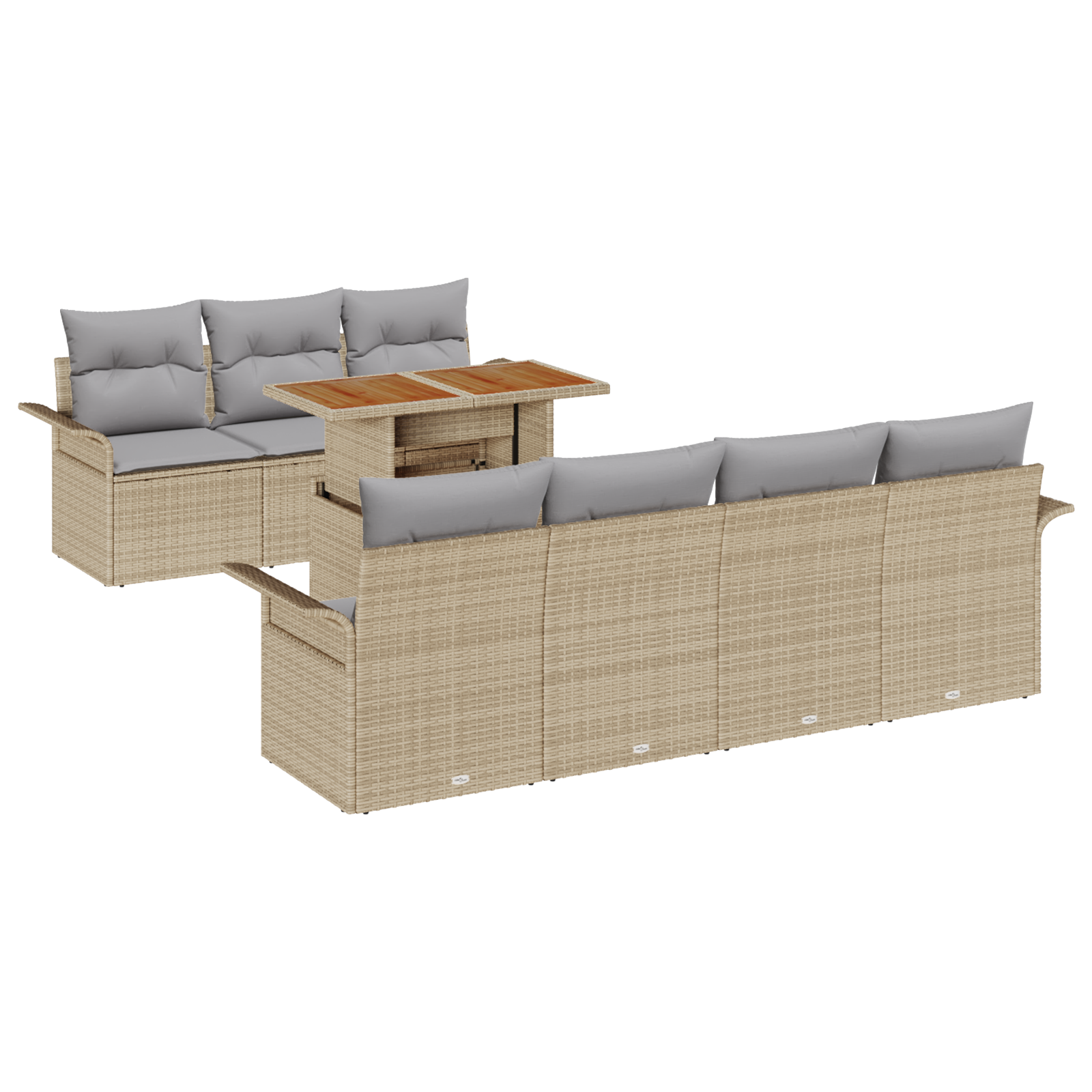 Set Divano da Giardino da 8 Pezzi con Cuscini Beige in Rattan Polietilene e Acacia