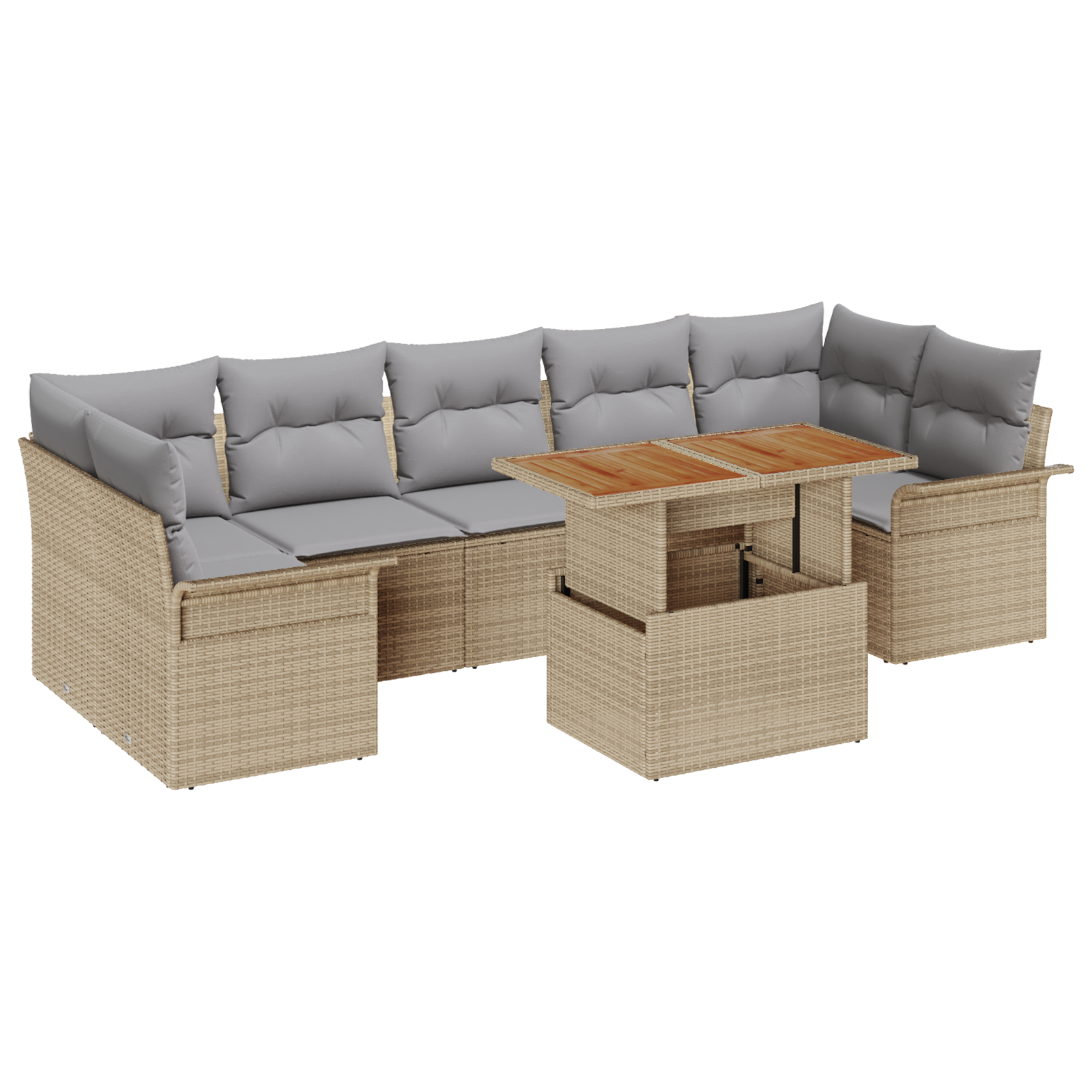 Set di Divani da Giardino a 8 pezzi con Cuscini Beige Polyrattan Acacia