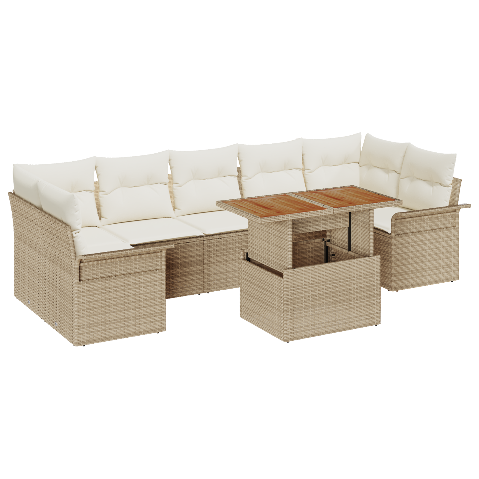 Set Divano da Giardino da 8 Pezzi con Cuscini Beige Polyrattan Acacia