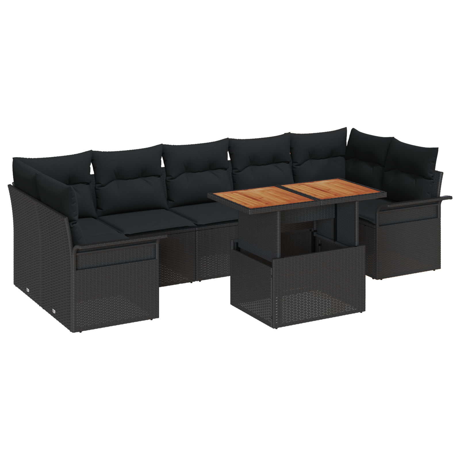 Set di Divano da Giardino 8 Pezzi con Cuscini Nero Polyrattan Acacia