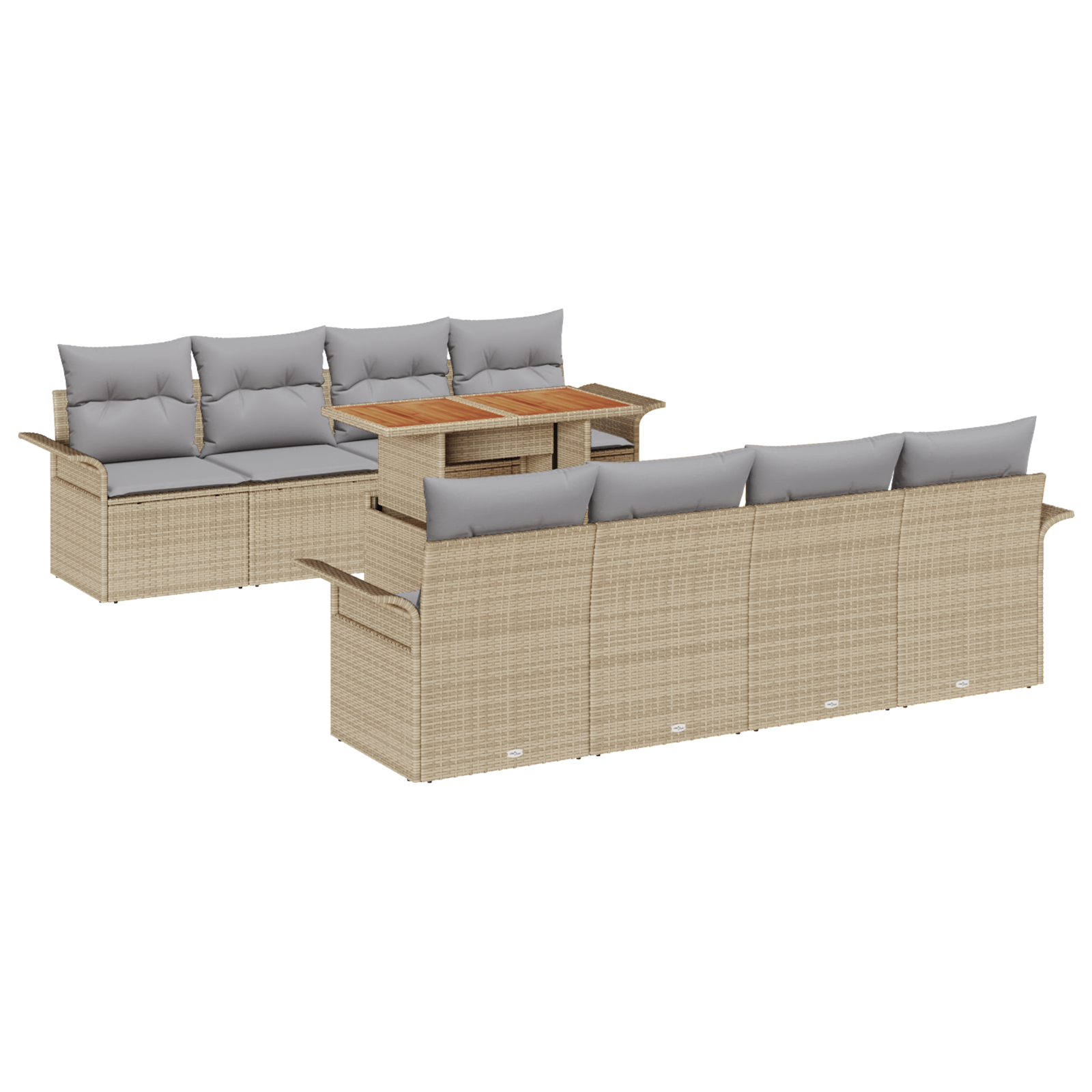 Set divani giardino 9 pezzi con cuscini beige rattan polimerico acacia