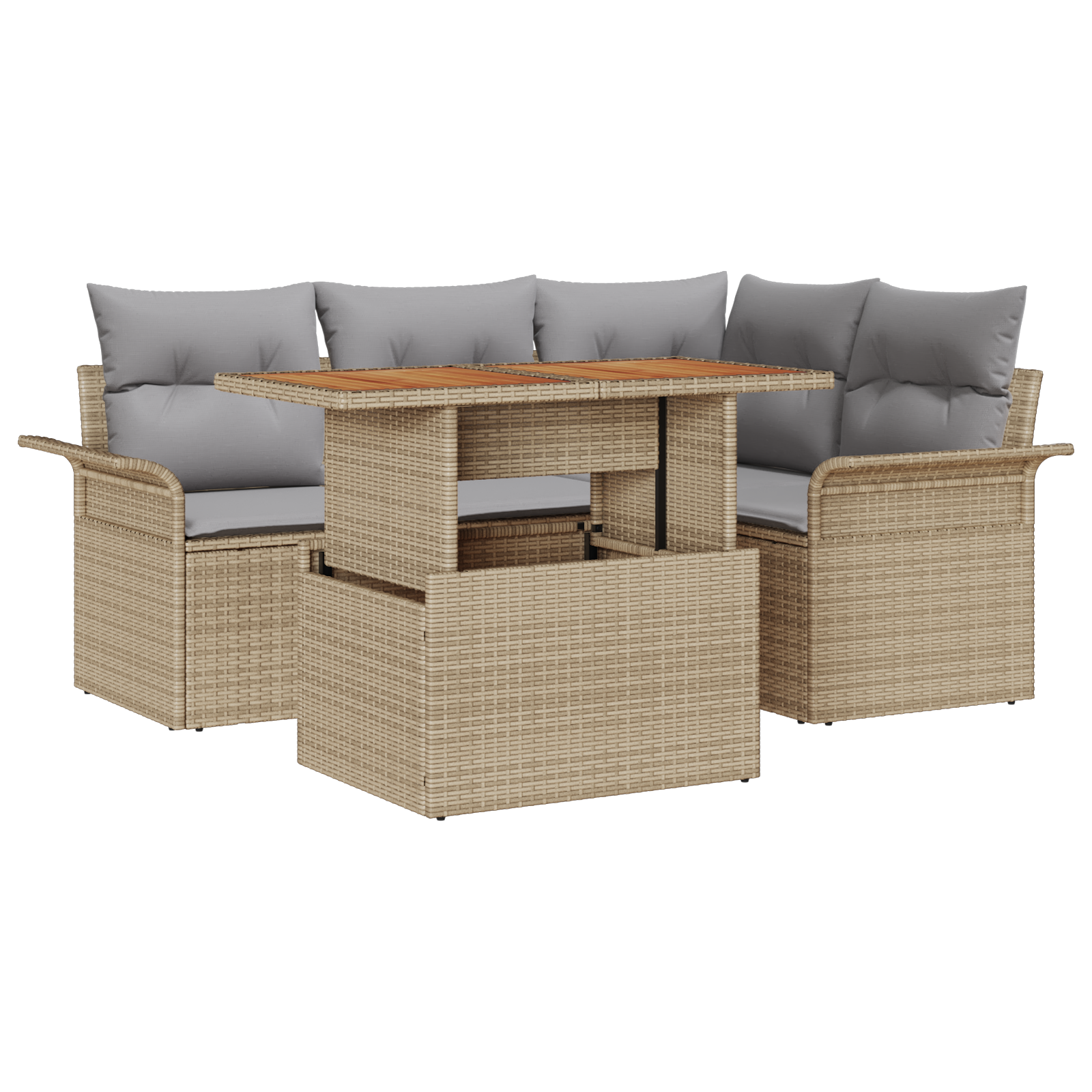 Set da Pranzo da Giardino da 5 Pezzi con Cuscini Beige Rattan Acacia