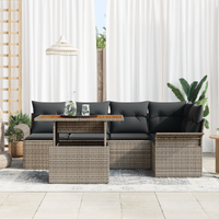 Set da Pranzo da Giardino in 6 Pezzi con Cuscini Grigio in Polyrattan e Acacia