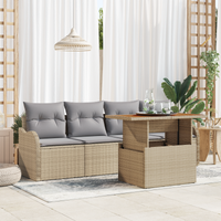 Set di Divani da Giardino  a 5 Pezzi con Cuscini Beige Polirattan Acacia