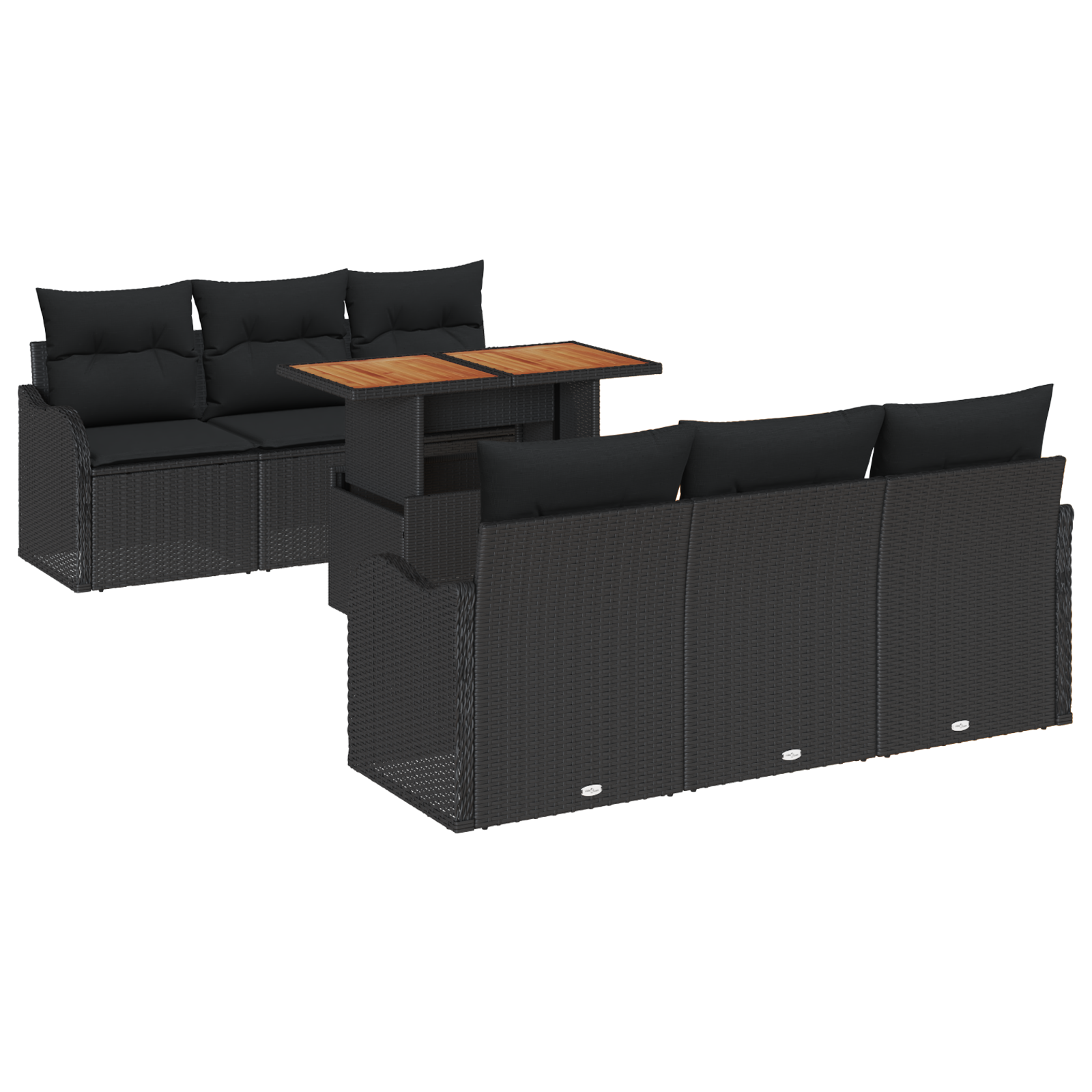 Set Divano Giardino 7 Pezzi con Cuscini Rattan Poli Nero Acacia