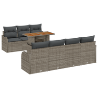 Set di Sofà da Giardino con Cuscini  8 Pezzi Grigio in Rattan Poly Acacia