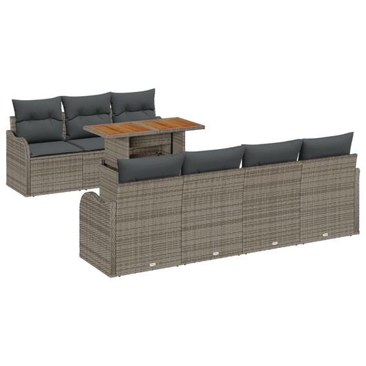 Set di Sofà da Giardino con Cuscini  8 Pezzi Grigio in Rattan Poly Acacia