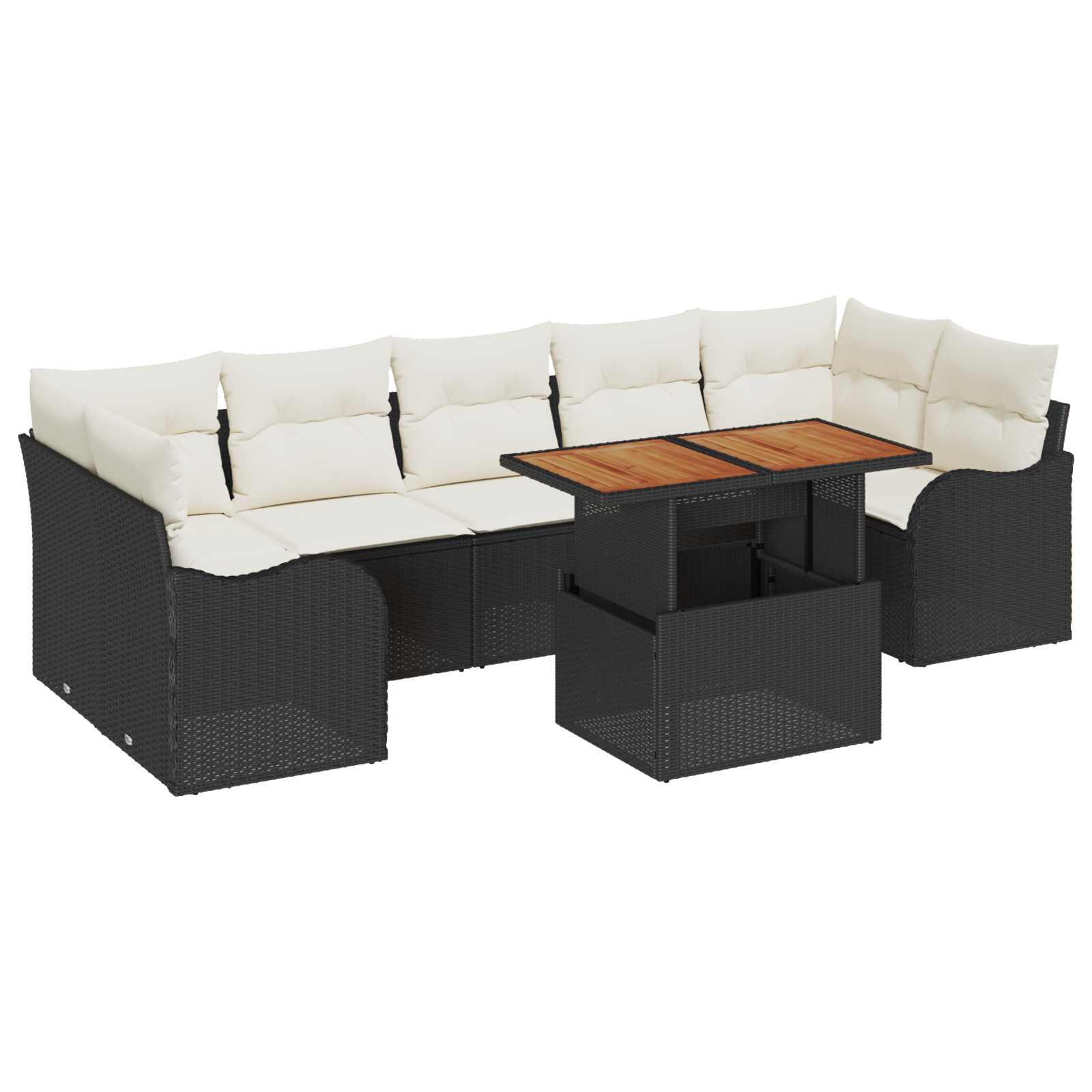 Set Divano da Giardino in 8 Pezzi con Cuscini Nero Polyrattan Acacia