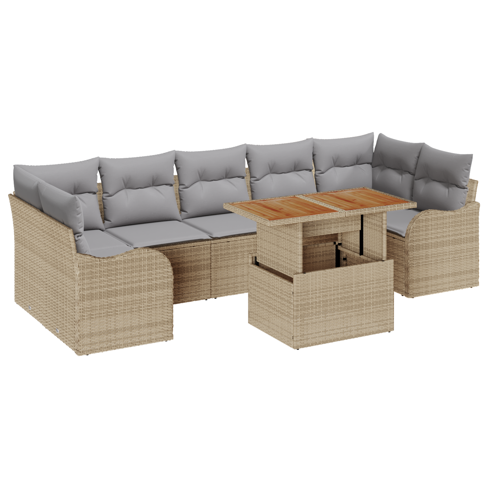 Set di Divani da Giardino in 8 Pezzi con Cuscini Beige Rattan Sintetico Acacia