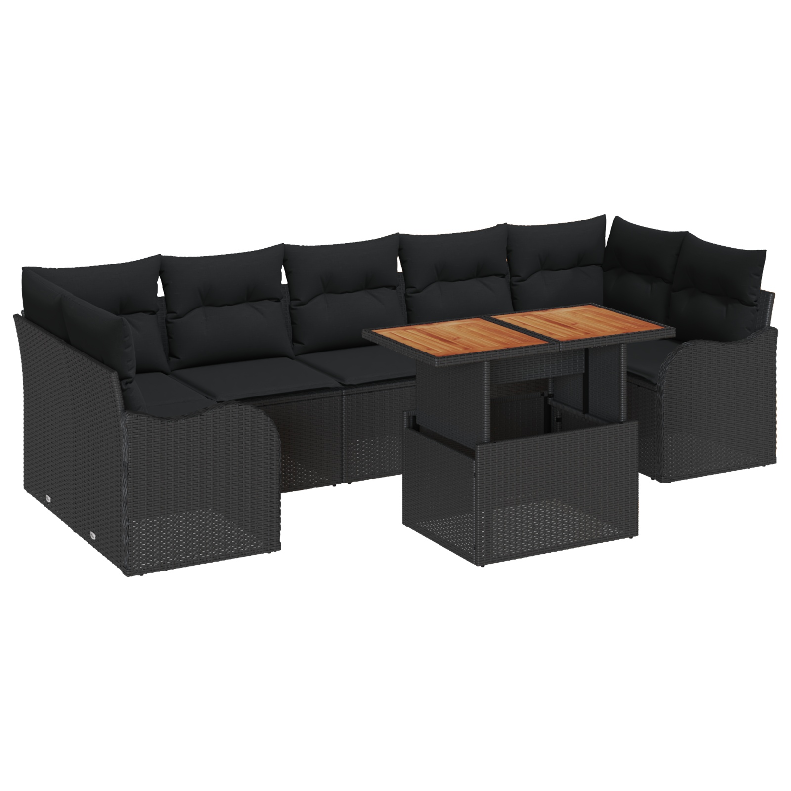 Set da Giardino  con Cuscini da 8 Pezzi Nero Rattan Polietilene Acacia
