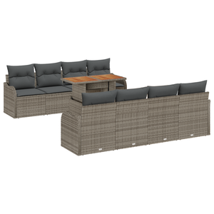 Set Divano da Giardino 9 Pezzi con Cuscini in Rattan Sintetico Grigio Acacia