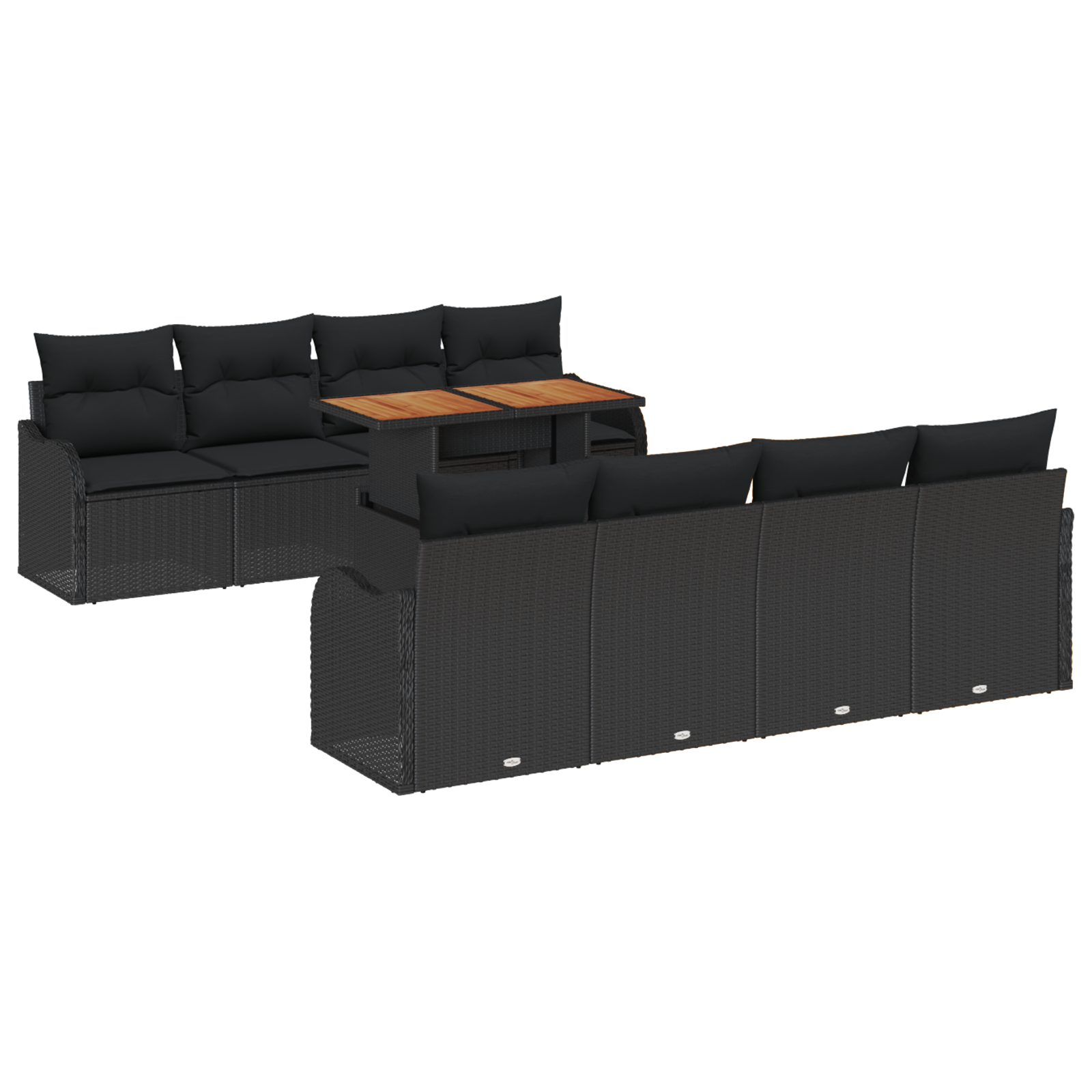 Set Divano da Giardino  9 Pezzi con Cuscini in Rattan PE Nero Acacia