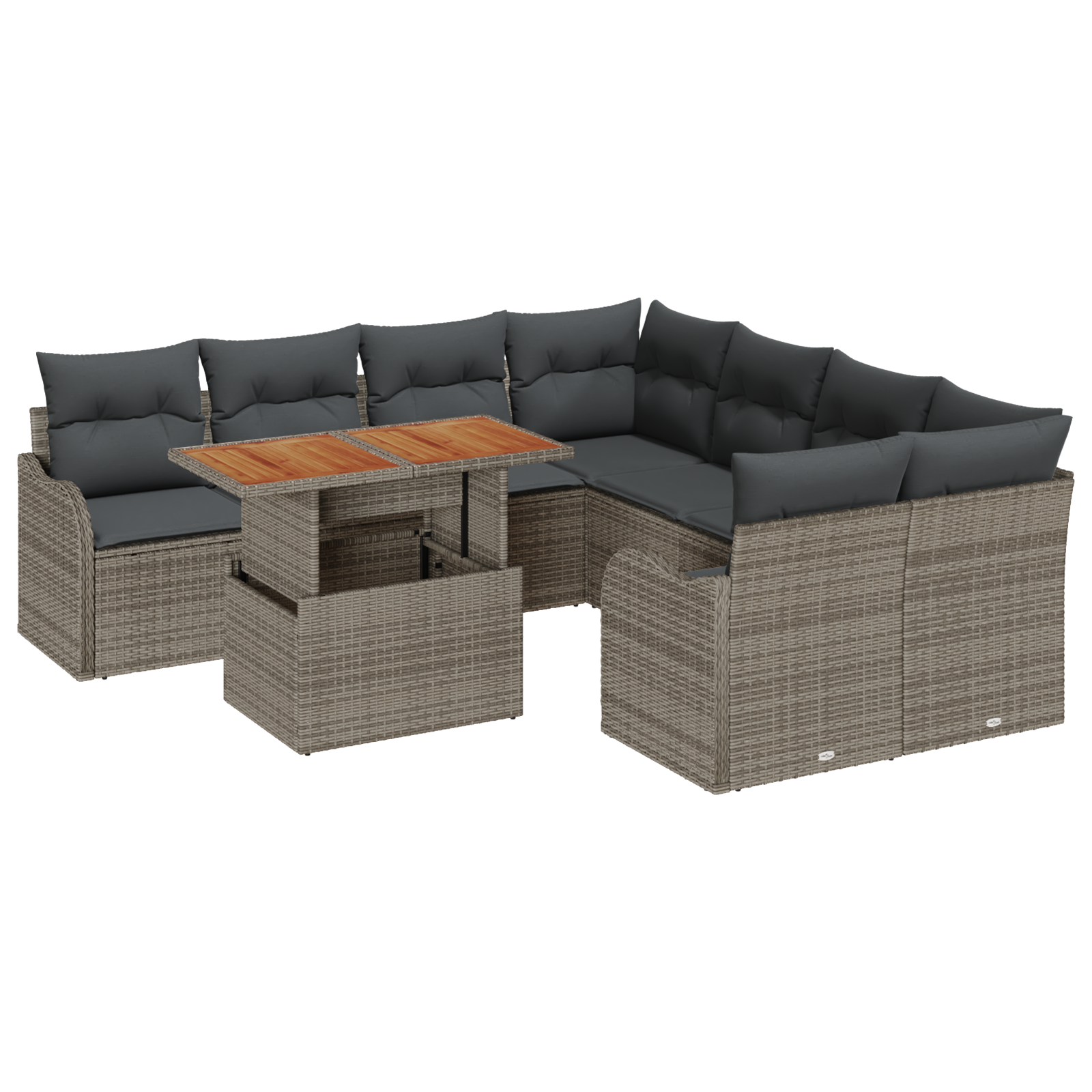 Set Divano Giardino 9 Pezzi con Cuscini Grigio Polirattan Acacia