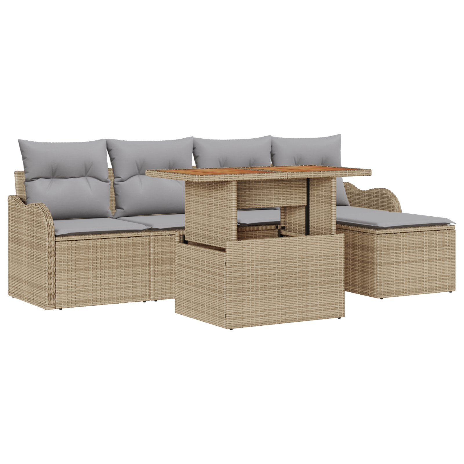 Set Divano Giardino 6 Pezzi con Cuscini Beige Polietilene Acacia