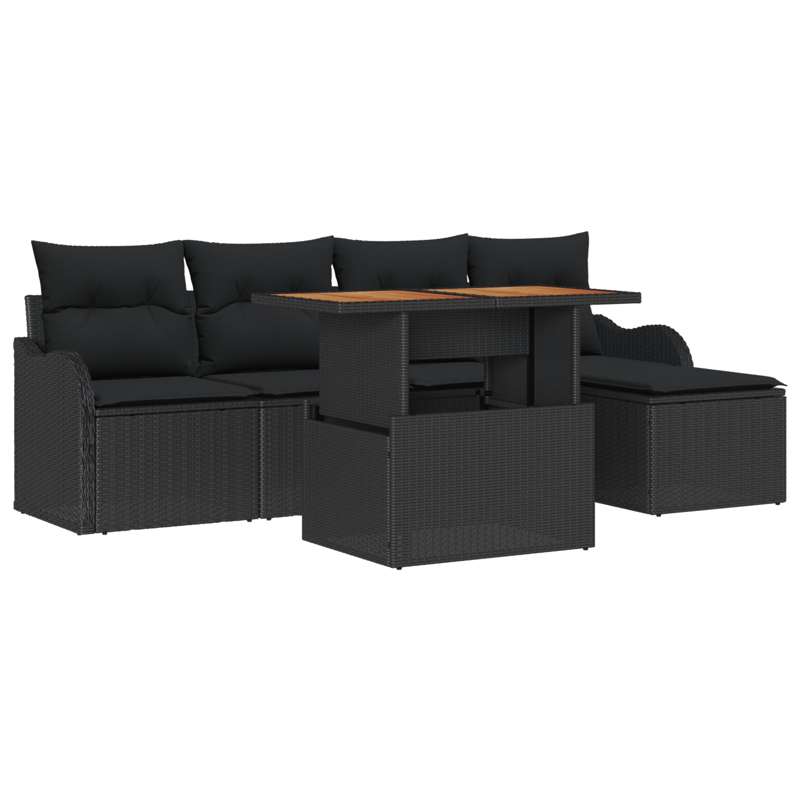 Set Divano Giardino da 6 Pezzi con Cuscini in Rattan Polyrattan Nero e Acciaio