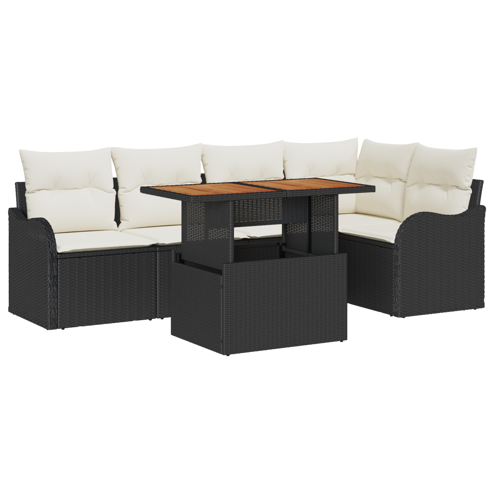 Set Divano Giardino 6 Pezzi con Cuscini Rattan Polipropilene Nero Acacia