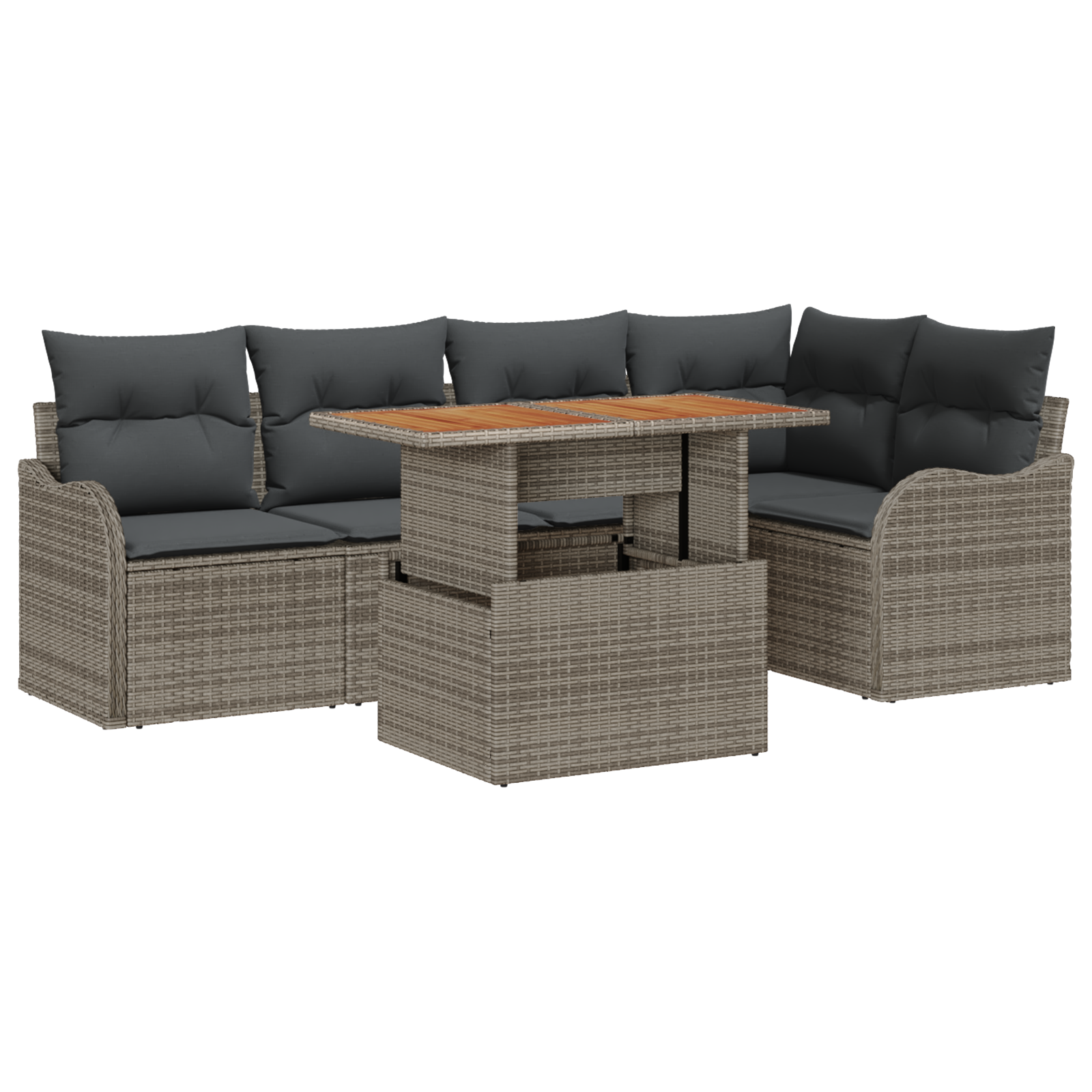 Set di divani da giardino 6 pezzi con cuscini Grigio Polyrattan Acacia