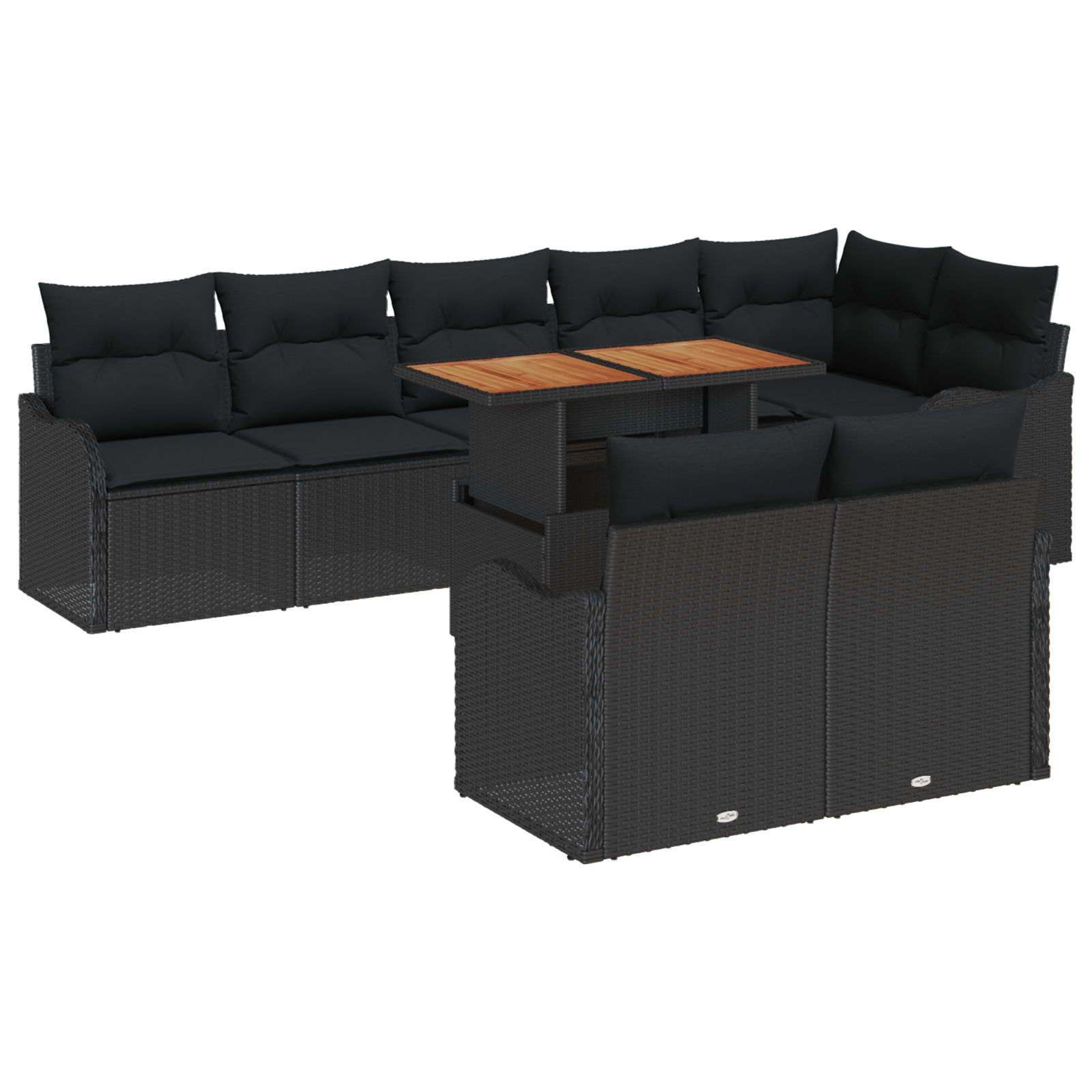 Set Divano Giardino 9 Pezzi Cuscini Rattan Polyrattan Nero Acacia