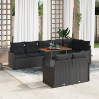 Set Divano Giardino 9 Pezzi Cuscini Rattan Polyrattan Nero Acacia