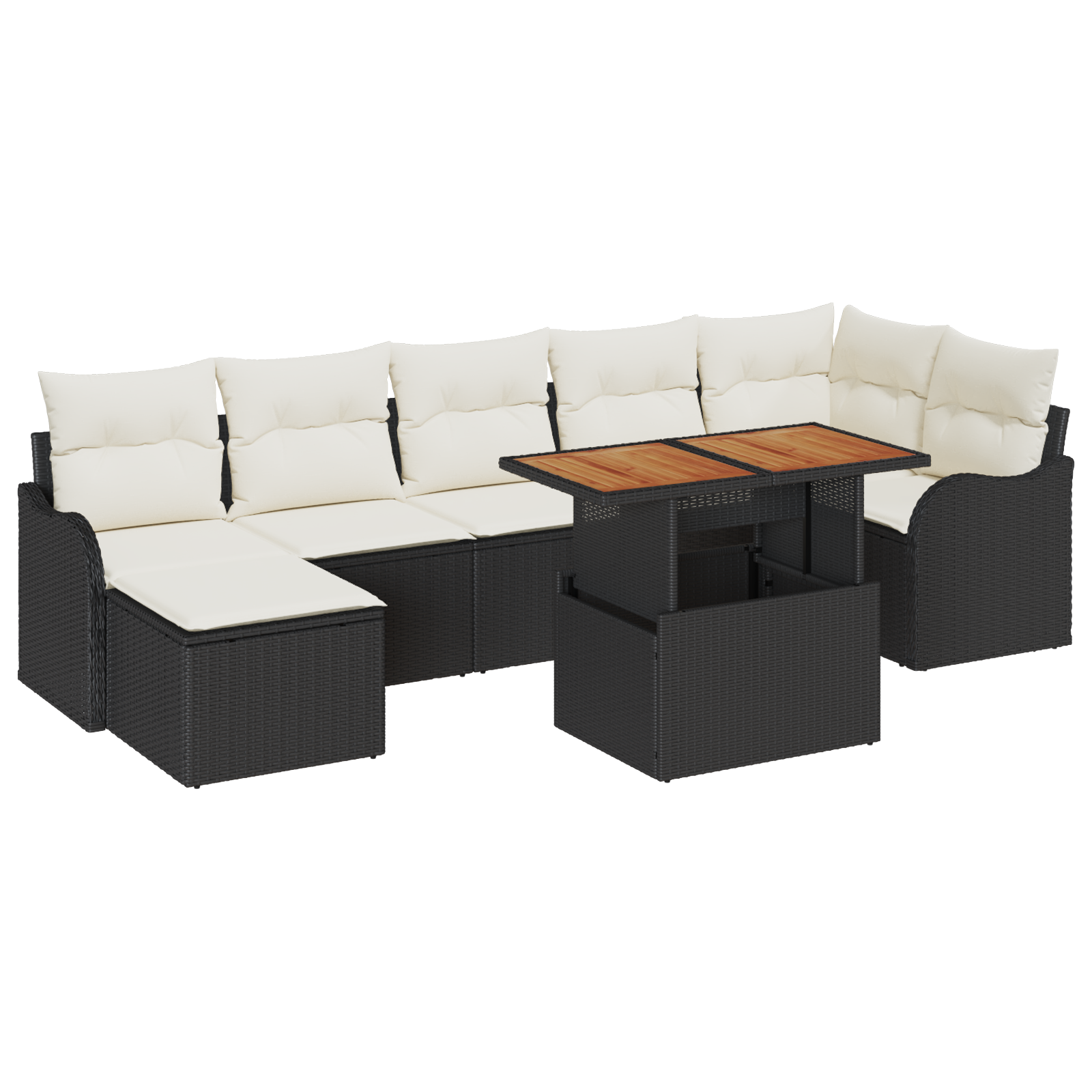 Set divano da giardino 8 pezzi con cuscini Rattan nero e acacia