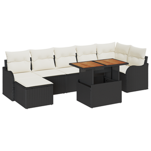 Set divano da giardino 8 pezzi con cuscini Rattan nero e acacia