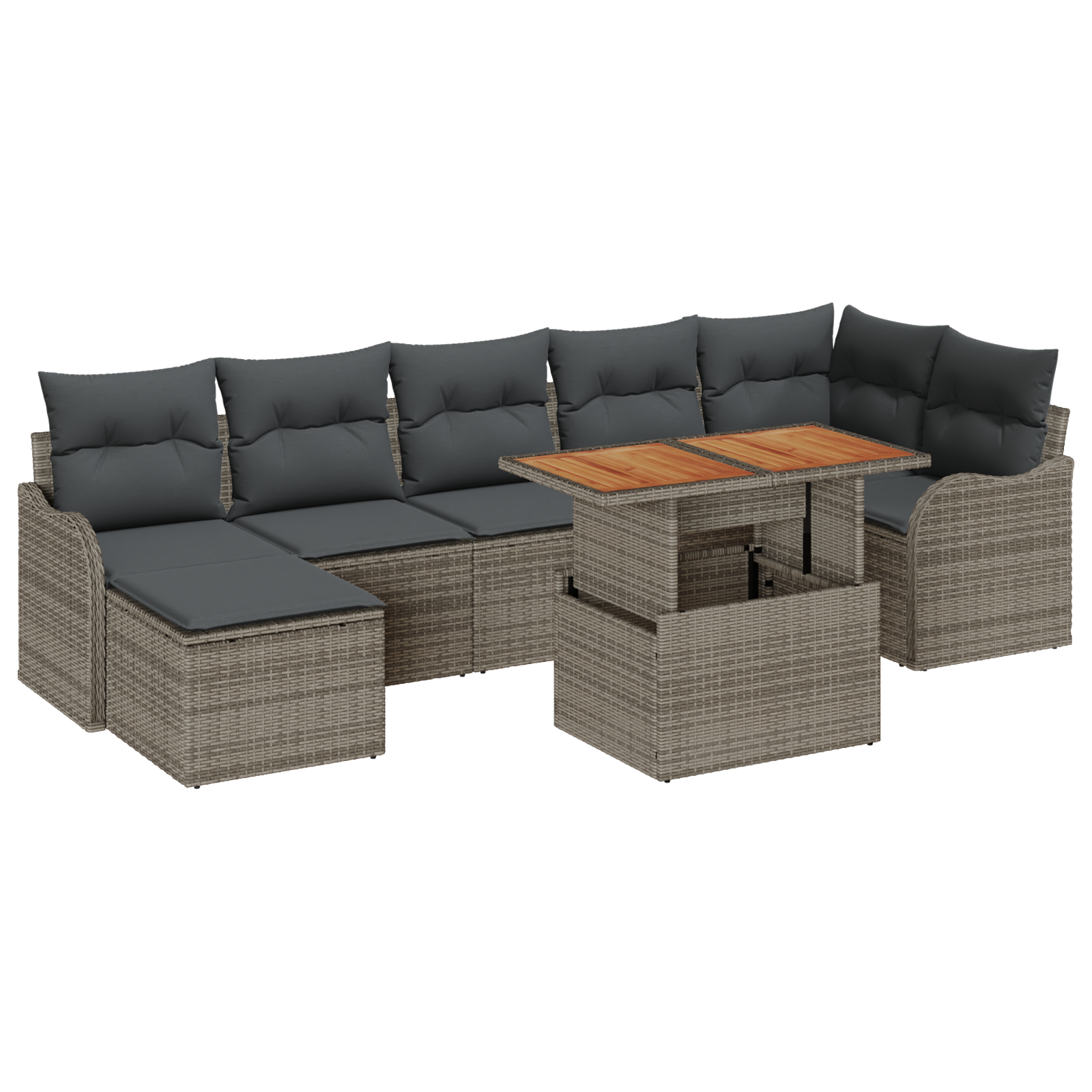 Set di divani giardino 8 pezzi con cuscini grigi in polyrattan Acacia