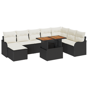 Set Divano da Giardino  da 9 Pezzi con Cuscini Rattan Polyrattan Nero