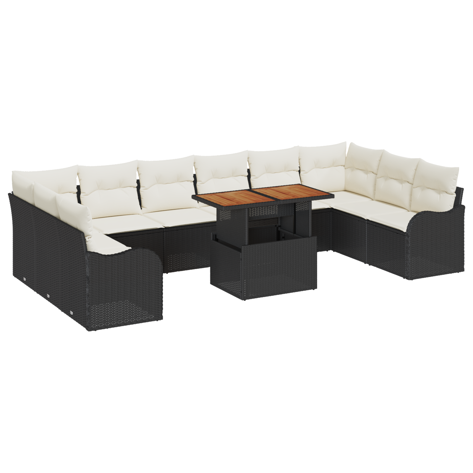 Set di Divani da Giardino 11 Pezzi con Cuscini Nero Polyrattan Acacia