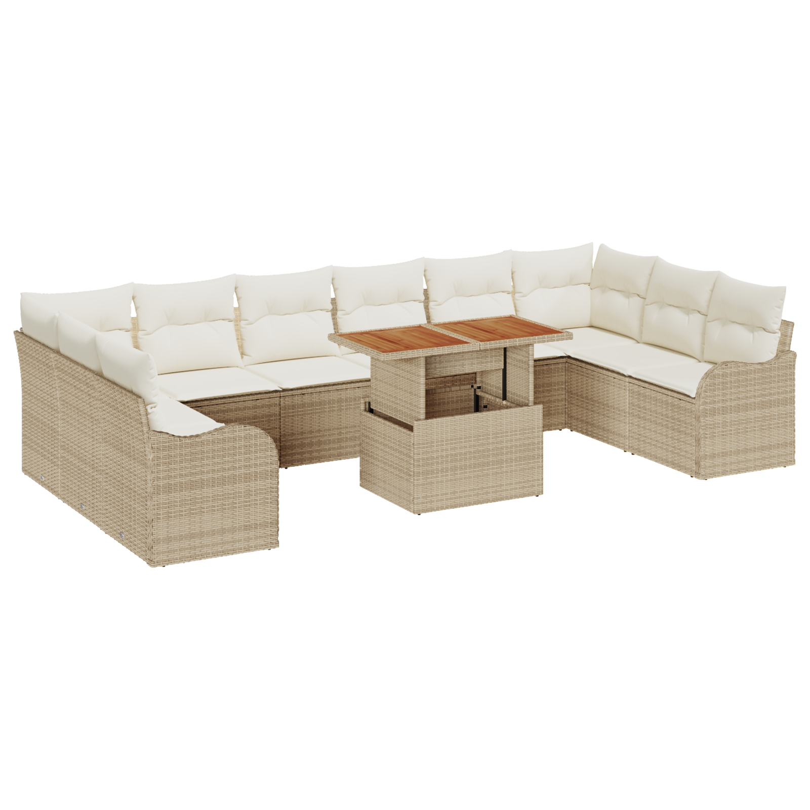 Set Divano da Giardino  da 11 Pezzi con Cuscini Beige in Polyrattan e Acacia