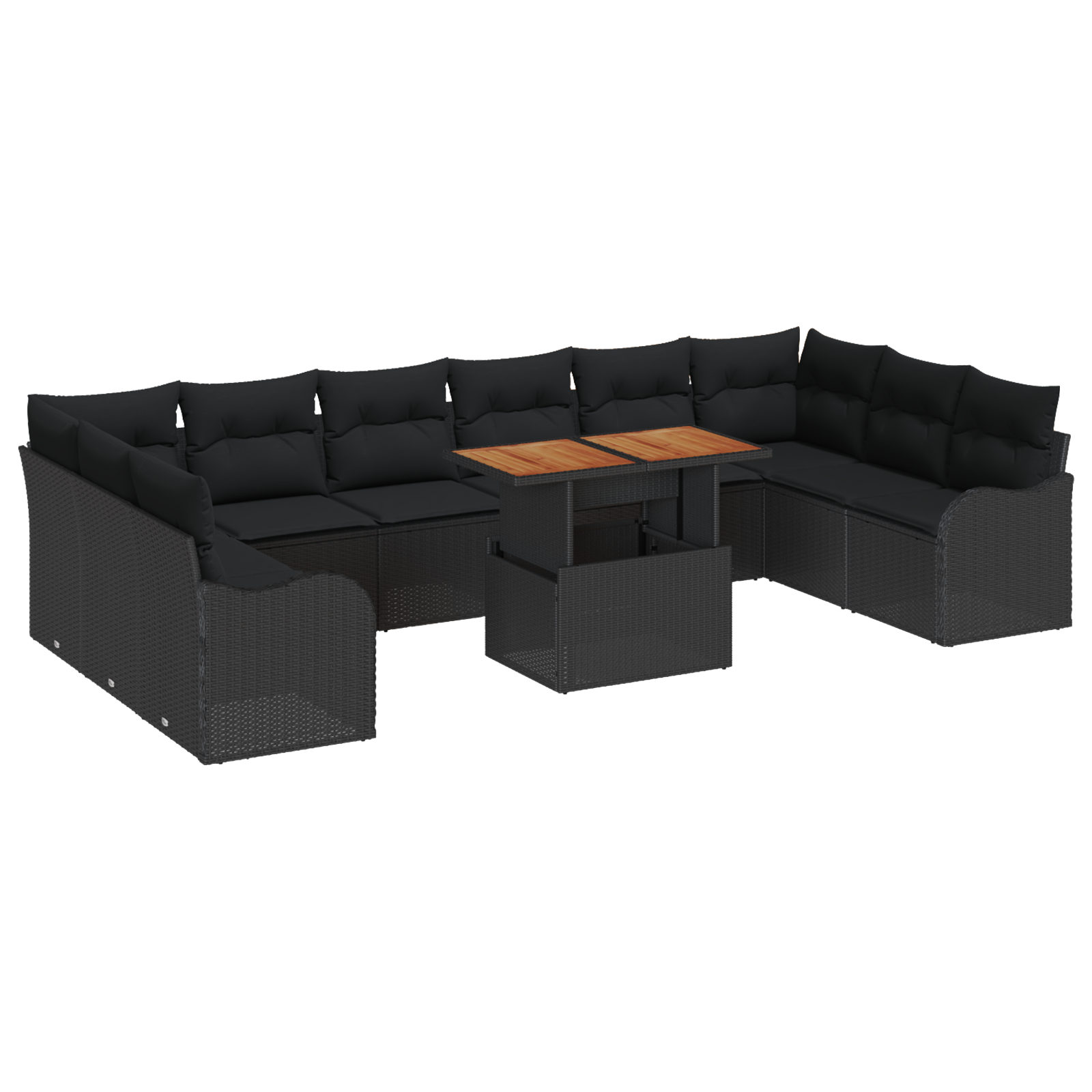 Set Divano Giardino 11 Pezzi con Cuscini Polyrattan Nero Acacia