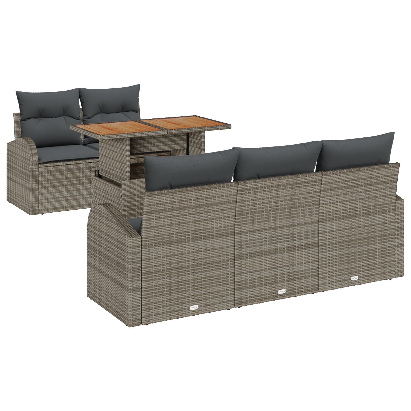 Set da Pranzo da Giardino 6 Pezzi con Cuscini Grigio Poly Rattan Acacia