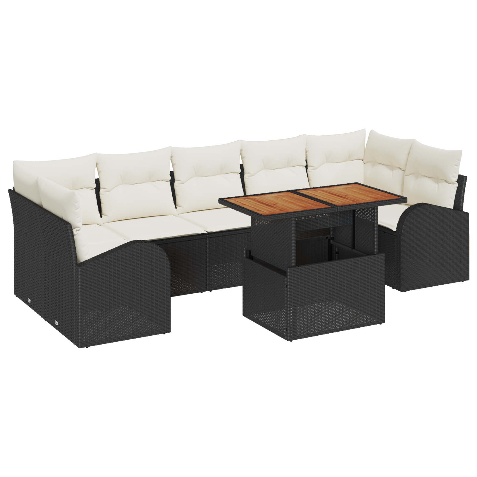 Set da pranzo da giardino 8 pezzi con cuscini Nero Rattan Polico Acacia
