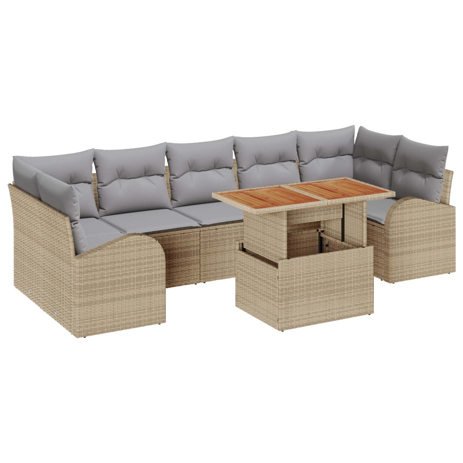 Set da Pranzo da Giardino da 8 Pezzi con Cuscini Beige Rattan Sintetico Acacia