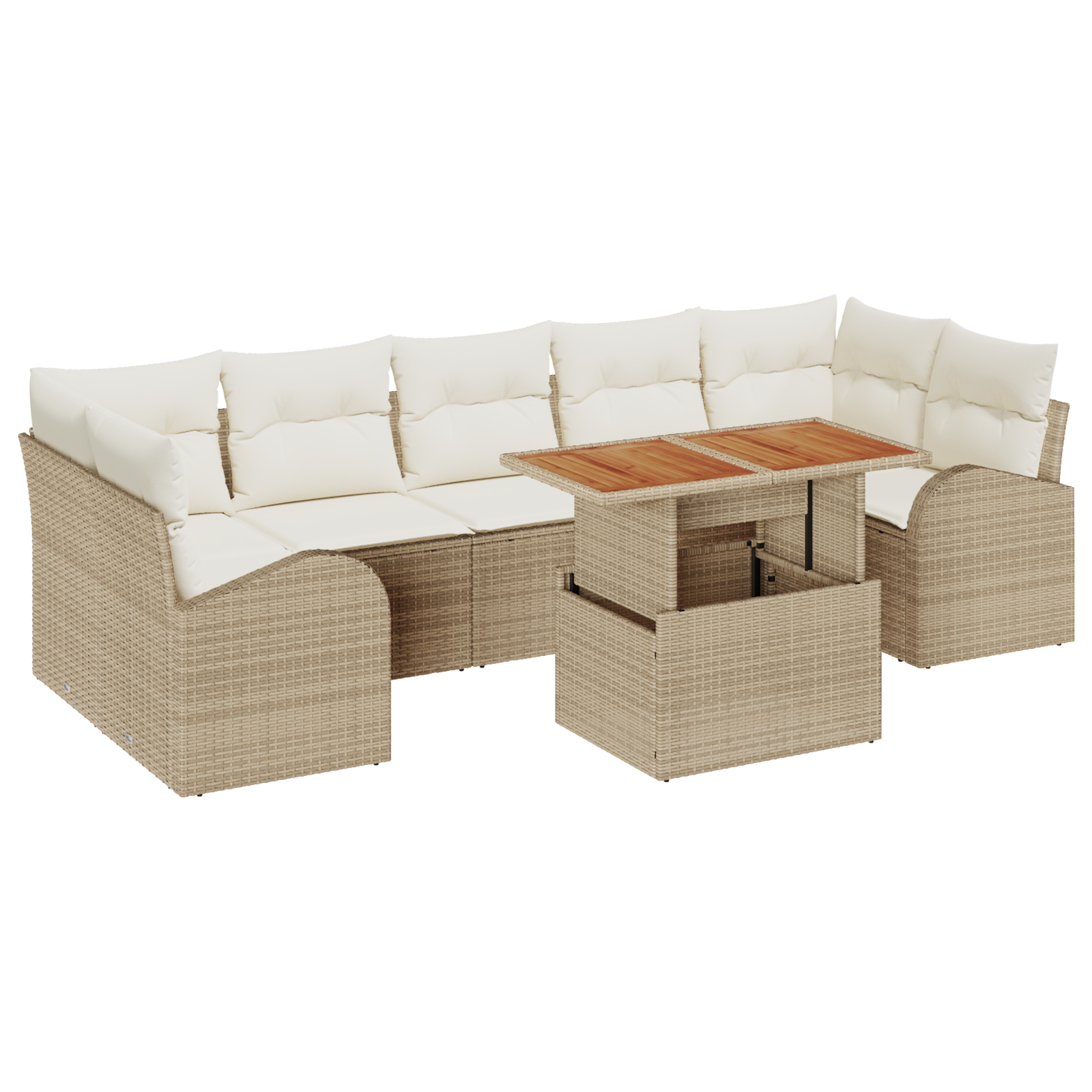 Set da Pranzo da Giardino 8 Pezzi con Cuscini Beige Polyrattan Acacia
