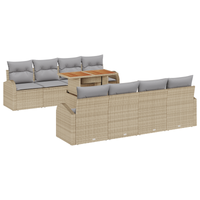 Set da Pranzo da Giardino 9 Pezzi con Cuscini Beige Polyrattan Acacia