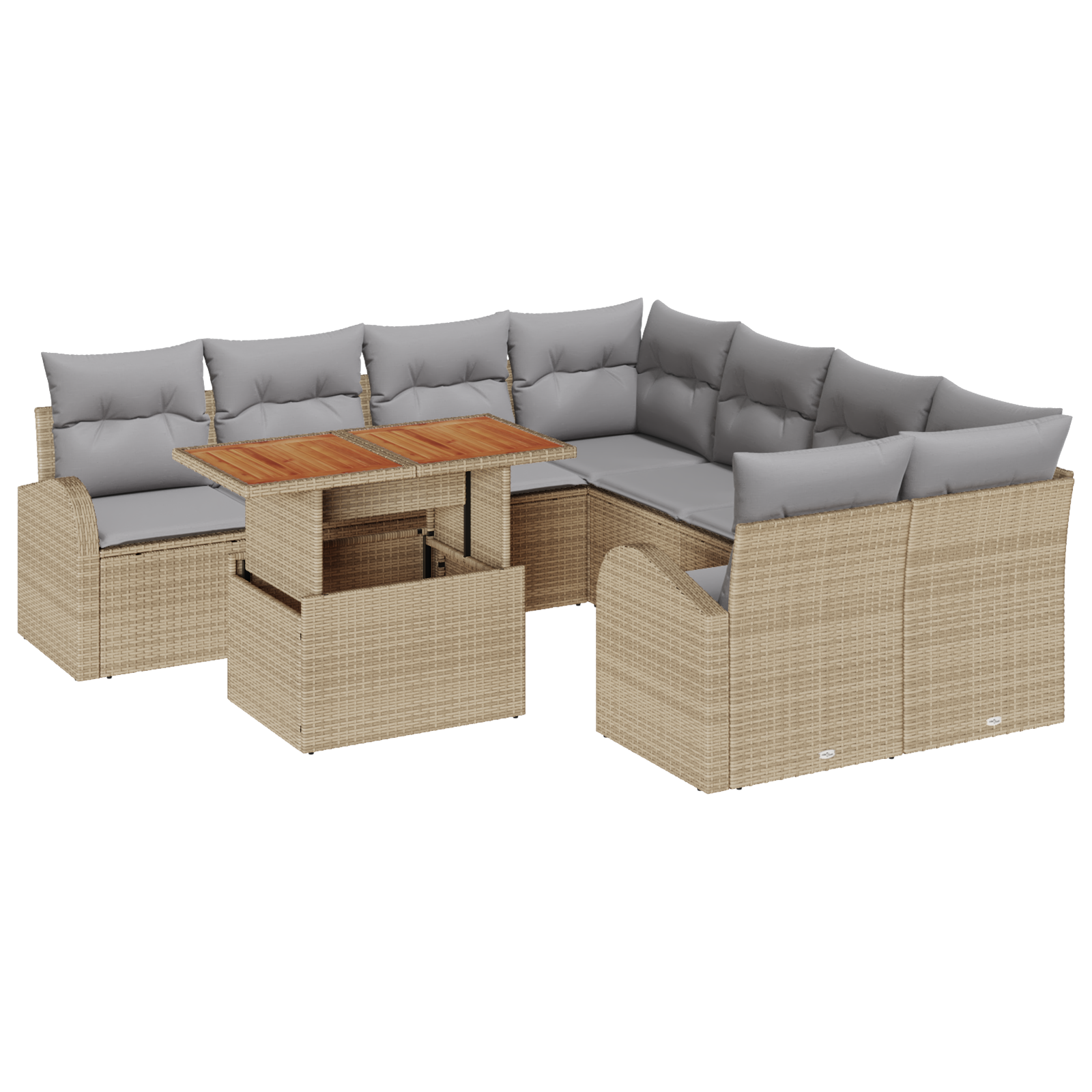 Set da pranzo da giardino 9 pezzi con cuscini Beige Rattan Poliacacia