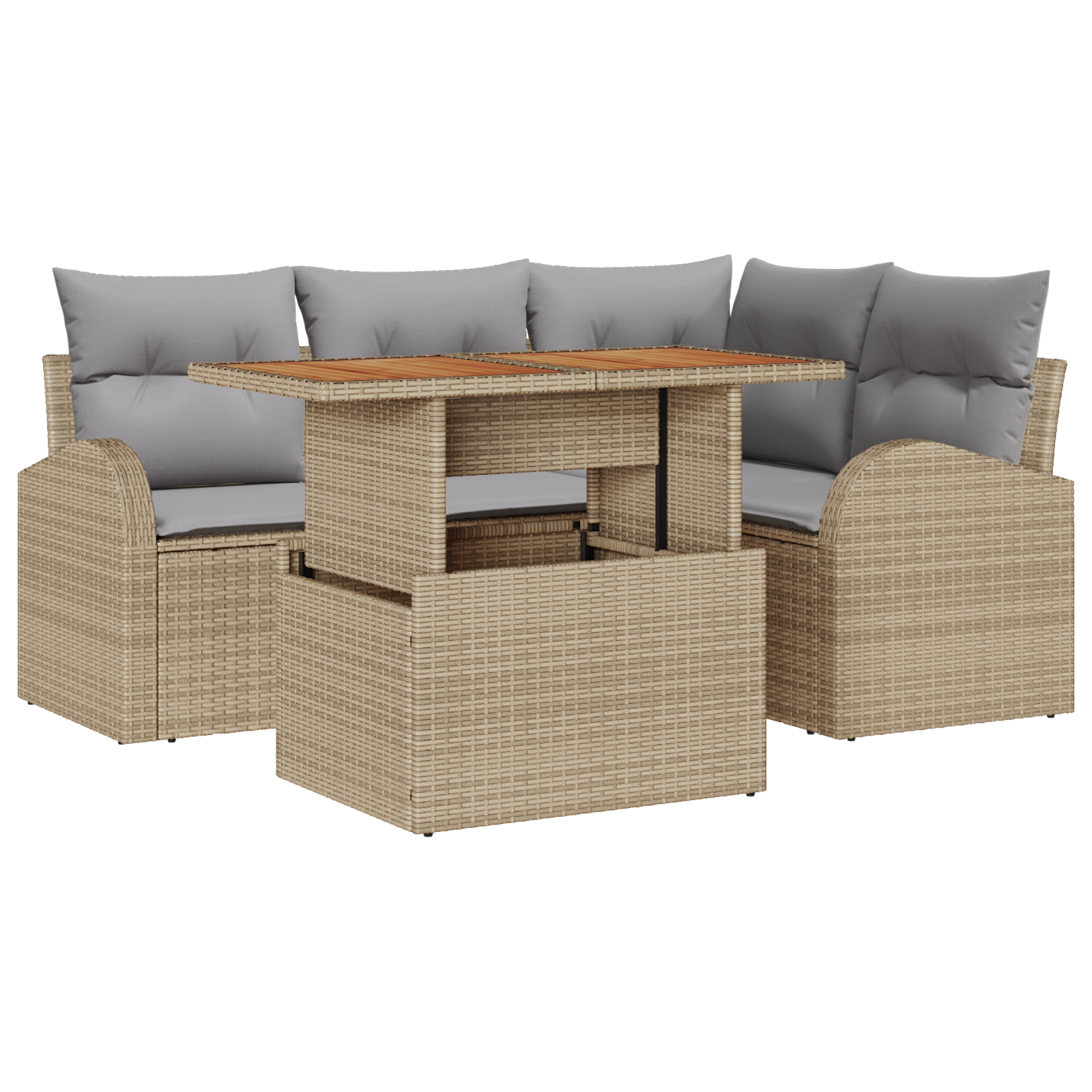 Set da Pranzo da Giardino da 5 Pezzi con Cuscini Beige in Rattan Polipropilene