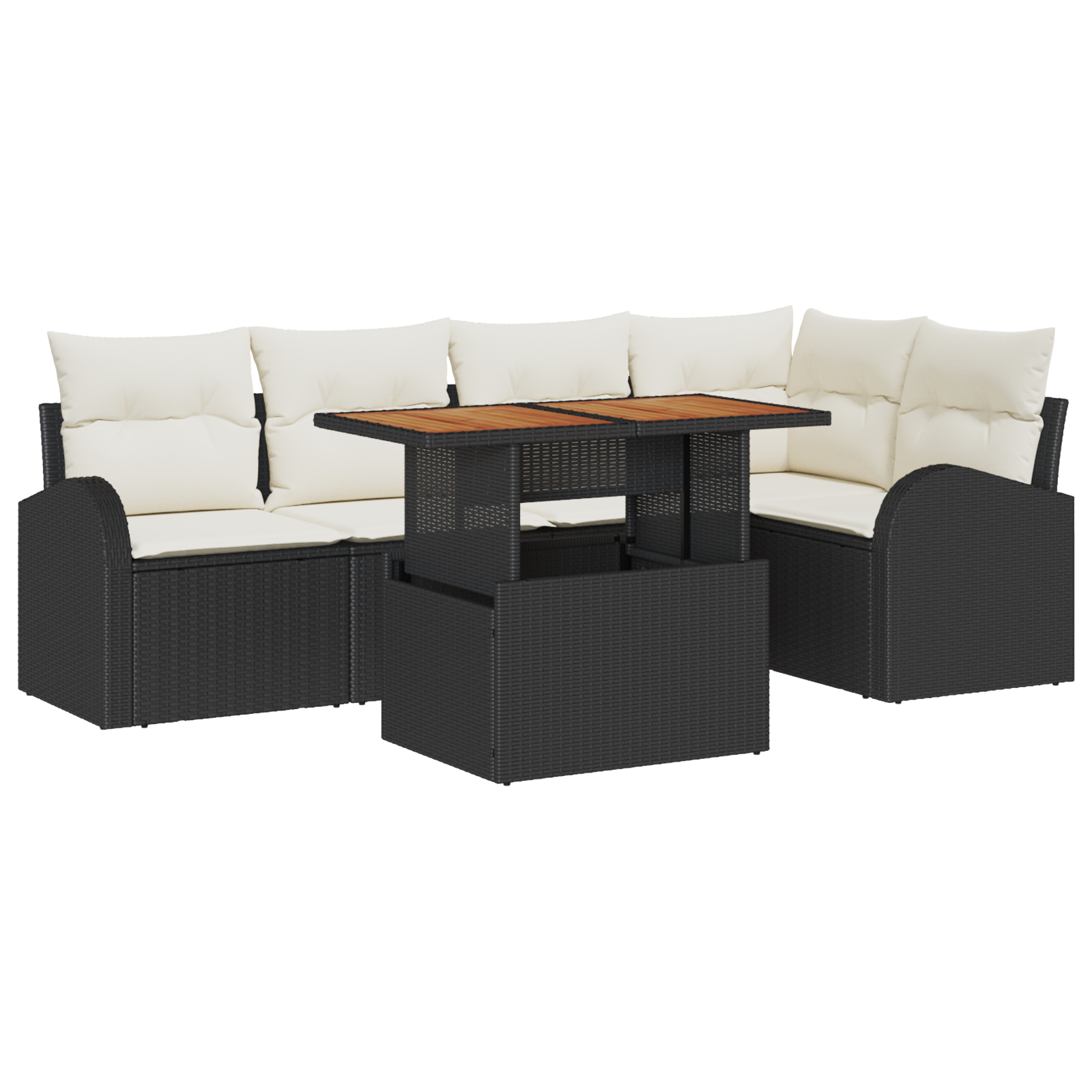 Set da pranzo da giardino di 6 pezzi con cuscini Nero Polyrattan Acacia