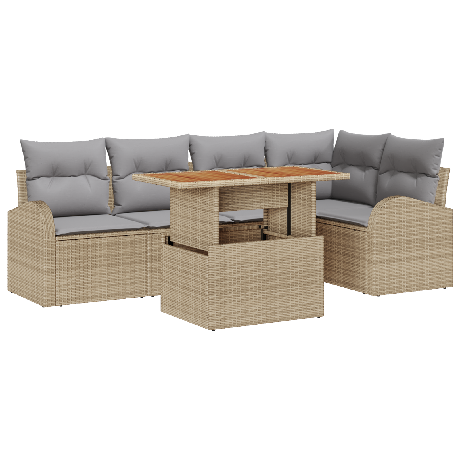 Set da pranzo giardino 6 pezzi con cuscini Polyrattan beige Acacia