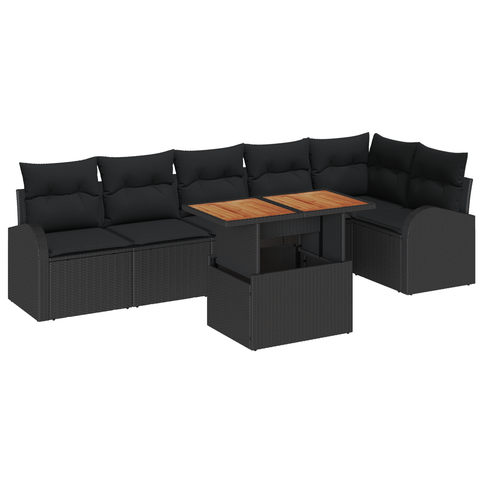Set da Giardino da 7 Pezzi con Cuscini in Polyrattan Nero Acacia