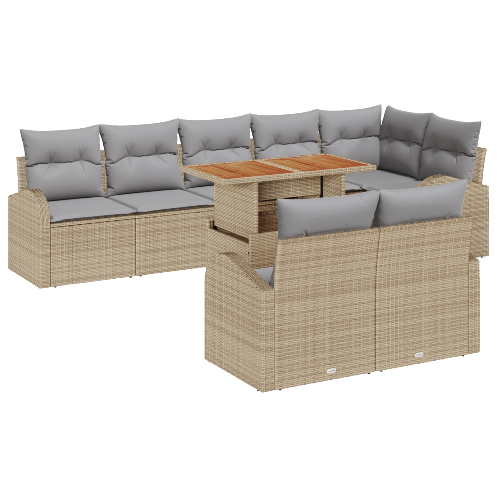 Set da Pranzo Giardino 9 Pezzi con Cuscini Beige Polyrattan Acacia