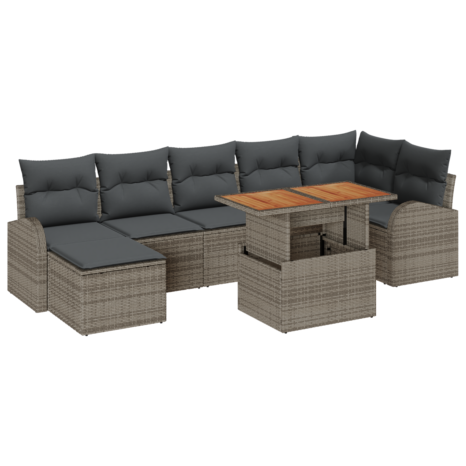 Set Pranzo Giardino 8 Pezzi con Cuscini Grigio Poly Rattan Acacia
