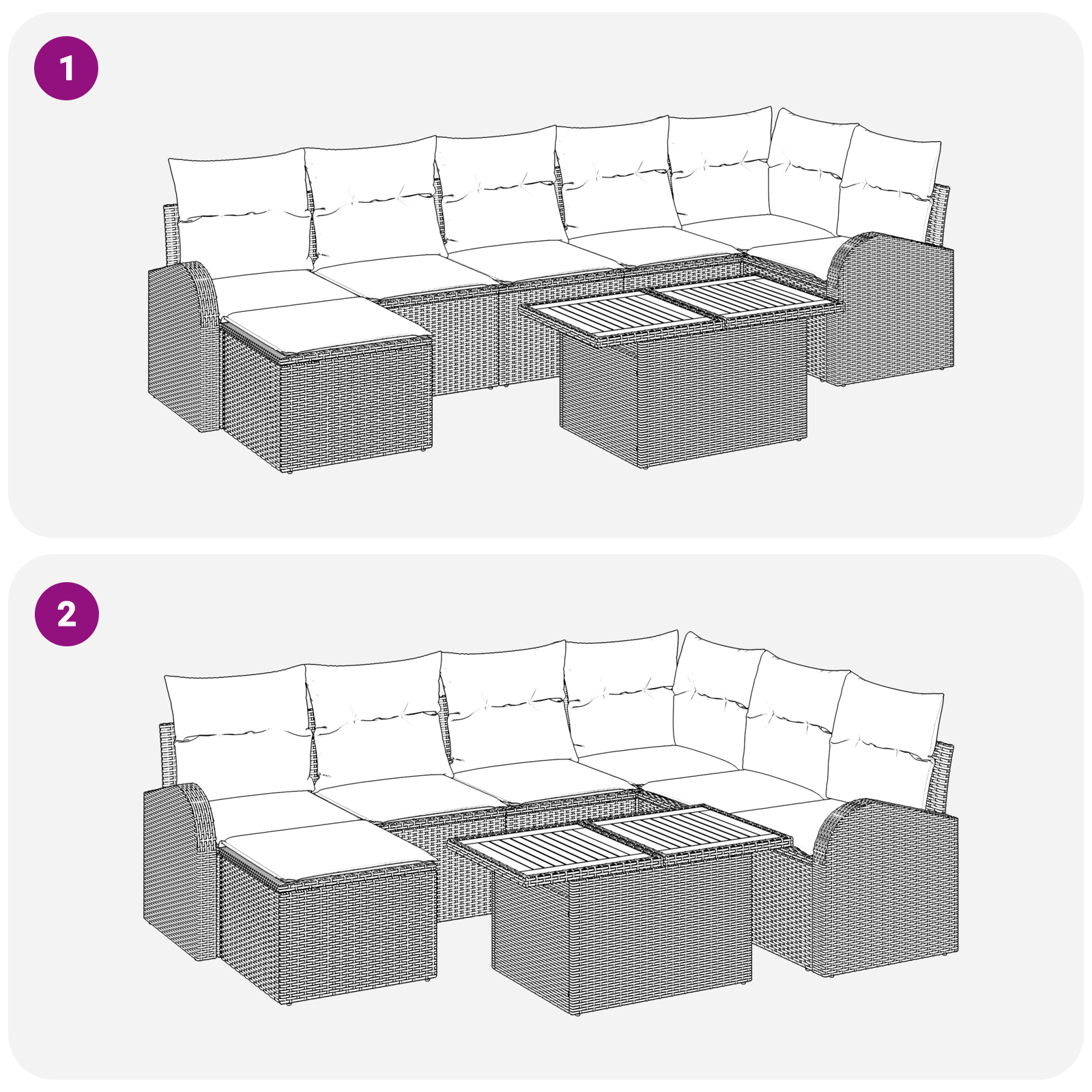 Set Pranzo Giardino 8 Pezzi con Cuscini Grigio Poly Rattan Acacia