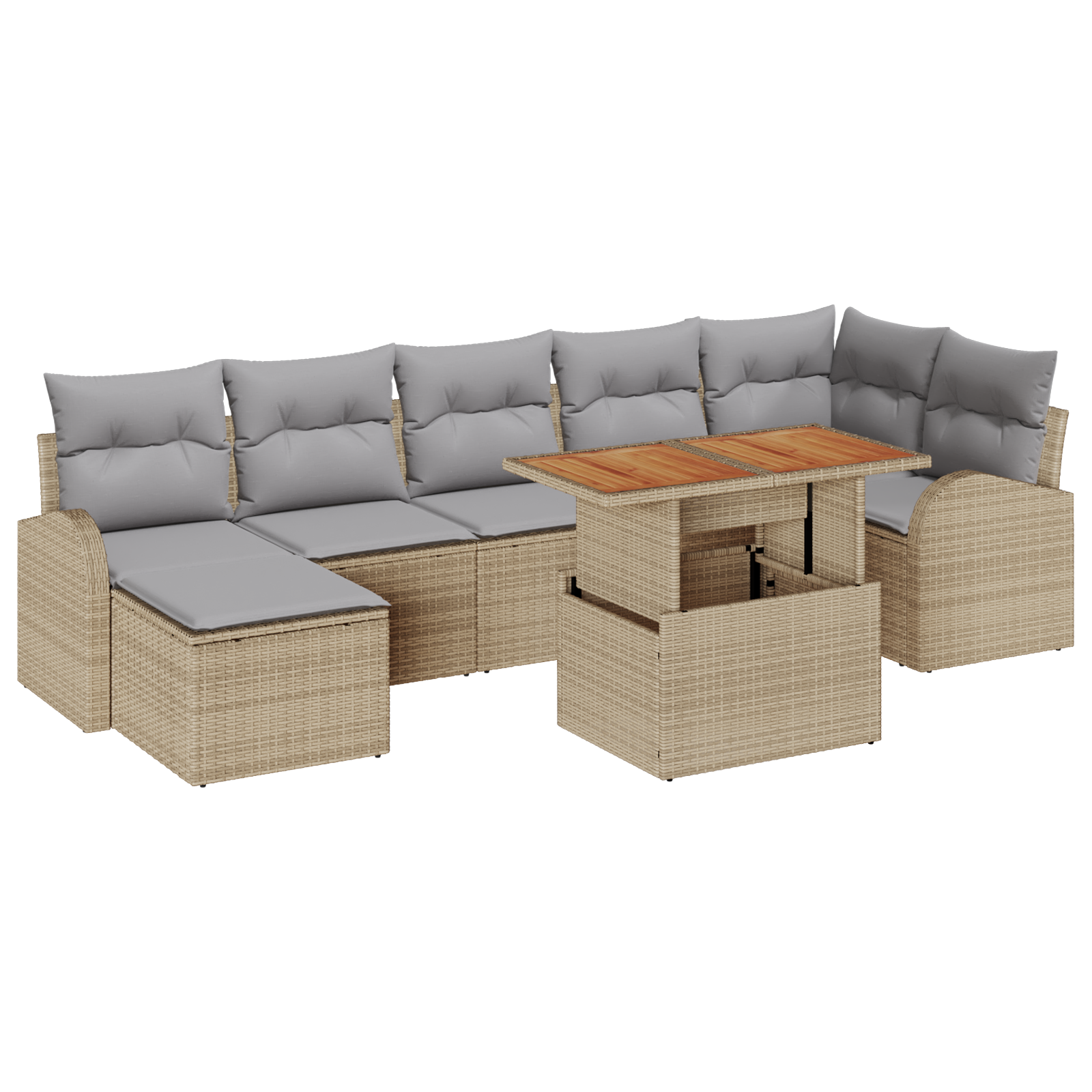 Set da Pranzo da Giardino 8 Pezzi con Cuscini Beige Polyrattan Acacia